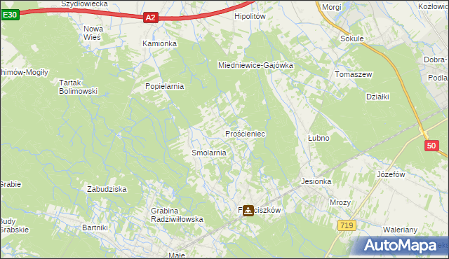 mapa Prościeniec, Prościeniec na mapie Targeo