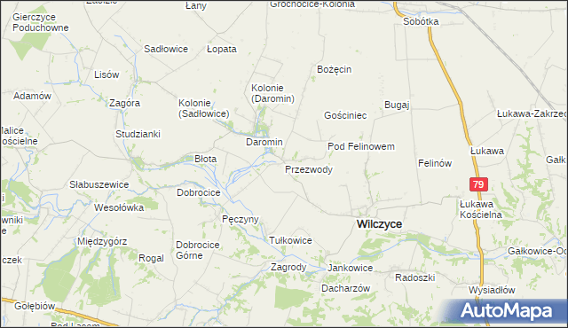 mapa Przezwody gmina Wilczyce, Przezwody gmina Wilczyce na mapie Targeo