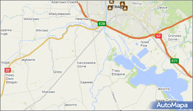 mapa Raczki Elbląskie, Raczki Elbląskie na mapie Targeo