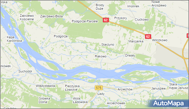 mapa Rakowo gmina Wyszogród, Rakowo gmina Wyszogród na mapie Targeo