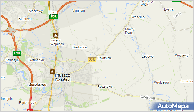 mapa Rokitnica gmina Pruszcz Gdański, Rokitnica gmina Pruszcz Gdański na mapie Targeo