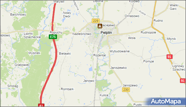 mapa Rożental gmina Pelplin, Rożental gmina Pelplin na mapie Targeo