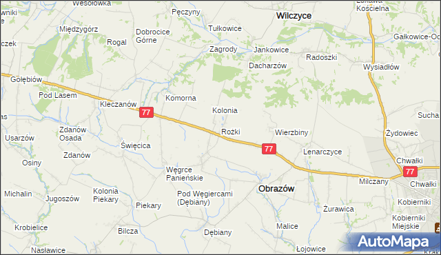 mapa Rożki gmina Obrazów, Rożki gmina Obrazów na mapie Targeo