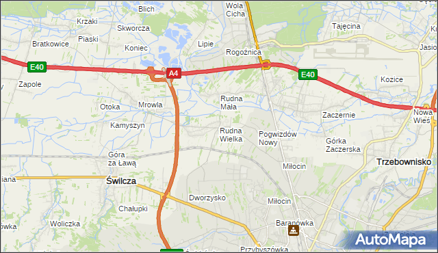 mapa Rudna Wielka gmina Świlcza, Rudna Wielka gmina Świlcza na mapie Targeo