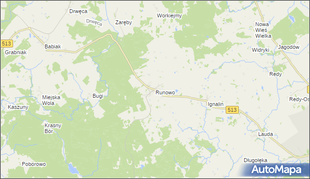mapa Runowo gmina Lidzbark Warmiński, Runowo gmina Lidzbark Warmiński na mapie Targeo