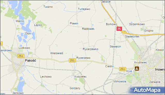 mapa Rycerzewko gmina Pakość, Rycerzewko gmina Pakość na mapie Targeo