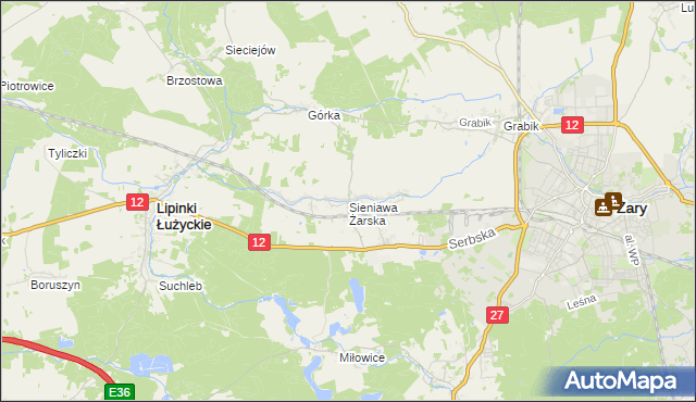 mapa Sieniawa Żarska, Sieniawa Żarska na mapie Targeo