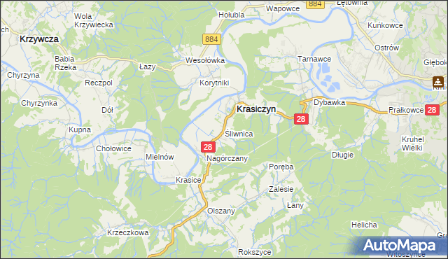 mapa Śliwnica gmina Krasiczyn, Śliwnica gmina Krasiczyn na mapie Targeo