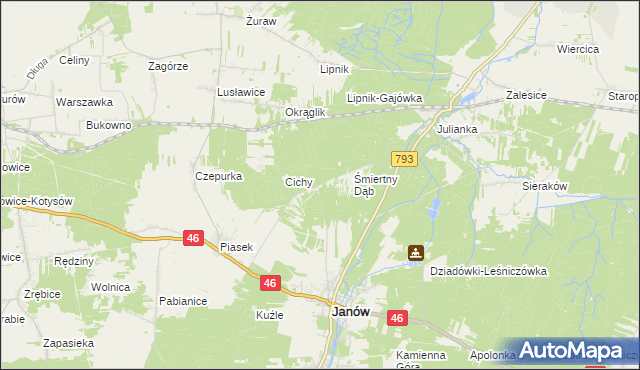 mapa Śmiertny Dąb-Leśniczówka, Śmiertny Dąb-Leśniczówka na mapie Targeo