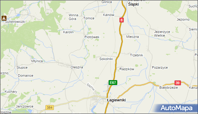 mapa Sokolniki gmina Łagiewniki, Sokolniki gmina Łagiewniki na mapie Targeo