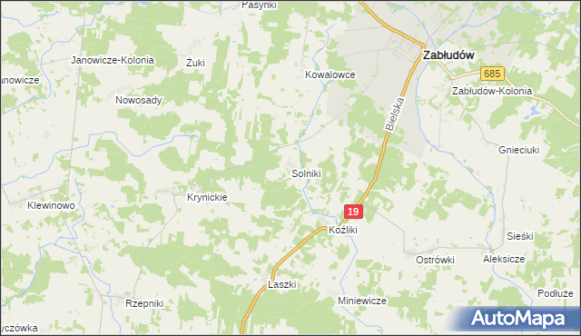 mapa Solniki gmina Zabłudów, Solniki gmina Zabłudów na mapie Targeo