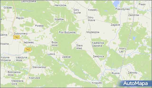 mapa Stara Wieś gmina Przedbórz, Stara Wieś gmina Przedbórz na mapie Targeo