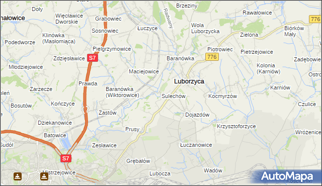mapa Sulechów gmina Kocmyrzów-Luborzyca, Sulechów gmina Kocmyrzów-Luborzyca na mapie Targeo