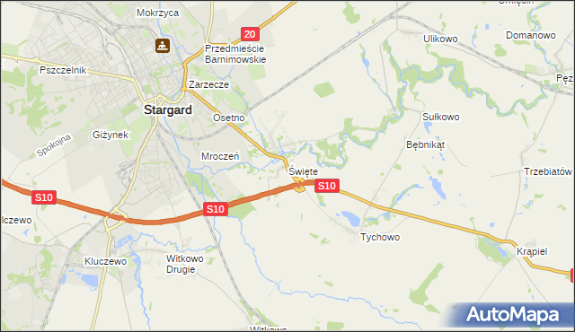 mapa Święte gmina Stargard, Święte gmina Stargard na mapie Targeo