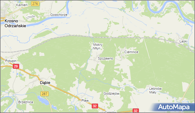 mapa Szczawno gmina Dąbie, Szczawno gmina Dąbie na mapie Targeo
