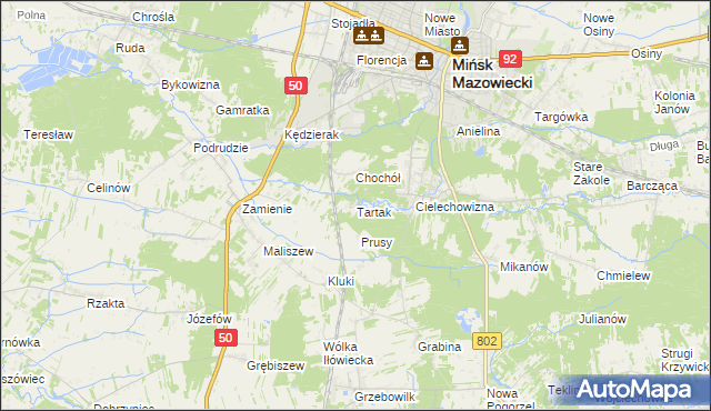 mapa Tartak gmina Mińsk Mazowiecki, Tartak gmina Mińsk Mazowiecki na mapie Targeo