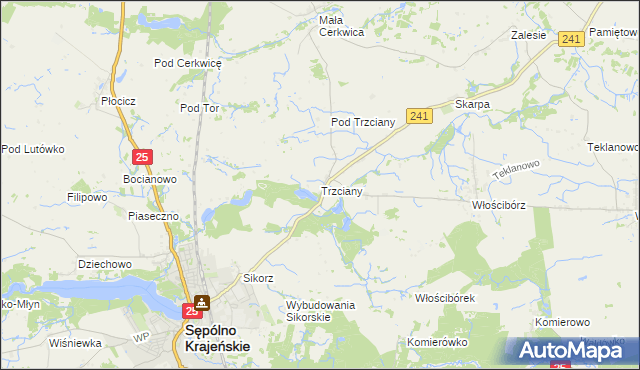 mapa Trzciany gmina Sępólno Krajeńskie, Trzciany gmina Sępólno Krajeńskie na mapie Targeo