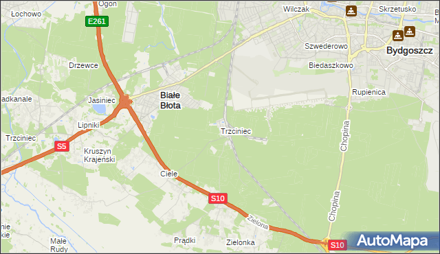 mapa Trzciniec gmina Białe Błota, Trzciniec gmina Białe Błota na mapie Targeo