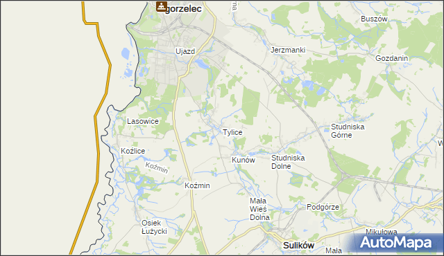 mapa Tylice gmina Zgorzelec, Tylice gmina Zgorzelec na mapie Targeo