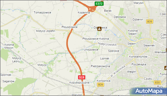 mapa Uniszowice, Uniszowice na mapie Targeo