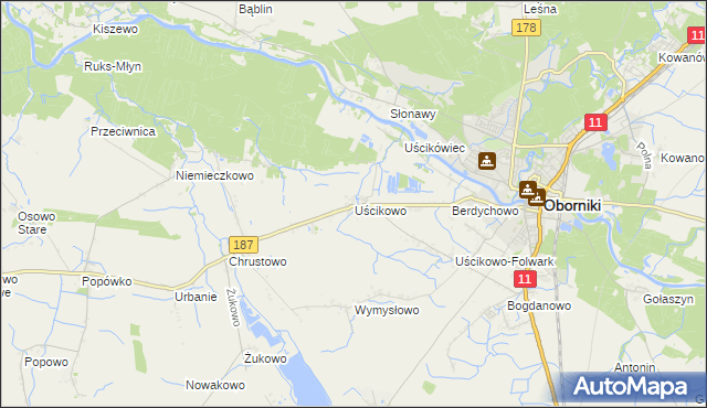 mapa Uścikowo gmina Oborniki, Uścikowo gmina Oborniki na mapie Targeo