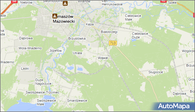 mapa Wąwał gmina Tomaszów Mazowiecki, Wąwał gmina Tomaszów Mazowiecki na mapie Targeo