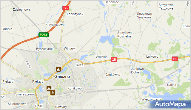 mapa Wełnica gmina Gniezno, Wełnica gmina Gniezno na mapie Targeo