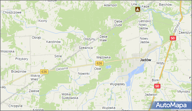 mapa Wężówka gmina Jadów, Wężówka gmina Jadów na mapie Targeo