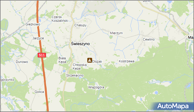 mapa Włoki gmina Świeszyno, Włoki gmina Świeszyno na mapie Targeo