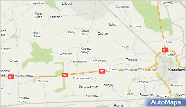 mapa Wojciechowo gmina Chodów, Wojciechowo gmina Chodów na mapie Targeo