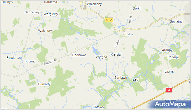 mapa Wyręba gmina Bartoszyce, Wyręba gmina Bartoszyce na mapie Targeo