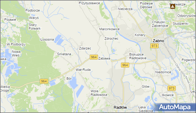 mapa Zabawa gmina Radłów, Zabawa gmina Radłów na mapie Targeo