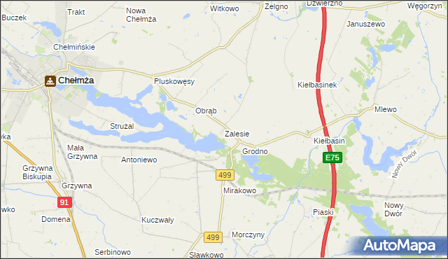 mapa Zalesie gmina Chełmża, Zalesie gmina Chełmża na mapie Targeo