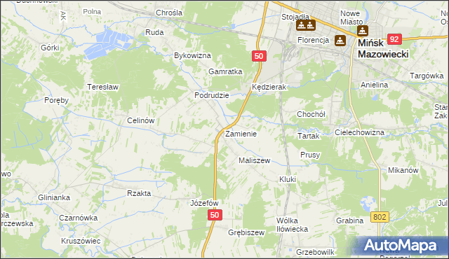 mapa Zamienie gmina Mińsk Mazowiecki, Zamienie gmina Mińsk Mazowiecki na mapie Targeo