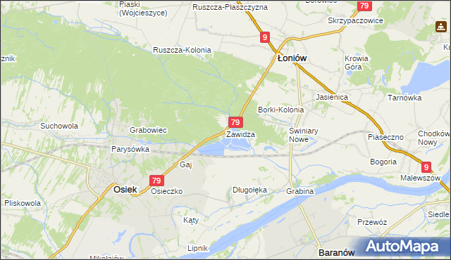 mapa Zawidza gmina Łoniów, Zawidza gmina Łoniów na mapie Targeo