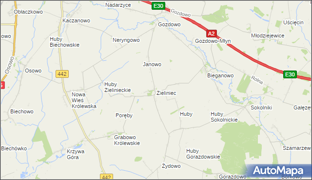 mapa Zieliniec gmina Kołaczkowo, Zieliniec gmina Kołaczkowo na mapie Targeo