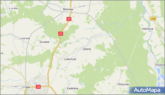 mapa Złotnik gmina Żary, Złotnik gmina Żary na mapie Targeo