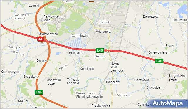 mapa Złotniki gmina Krotoszyce, Złotniki gmina Krotoszyce na mapie Targeo