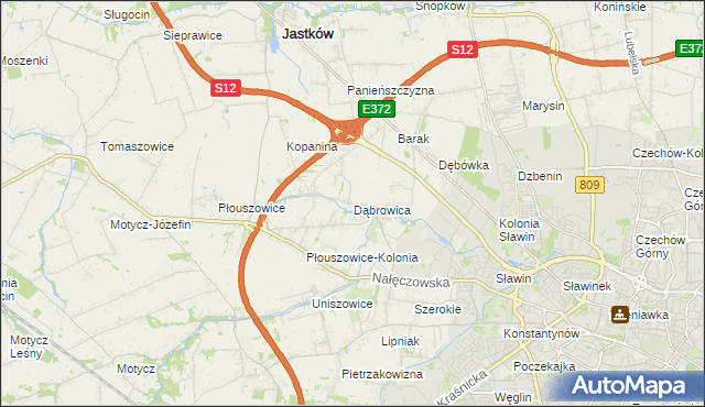 mapa Dąbrowica gmina Jastków, Dąbrowica gmina Jastków na mapie Targeo