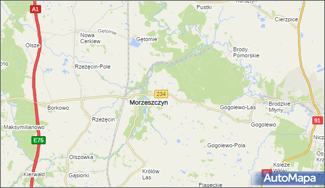 mapa Dzierżążno gmina Morzeszczyn, Dzierżążno gmina Morzeszczyn na mapie Targeo