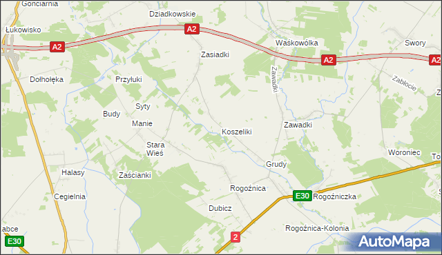 mapa Koszeliki, Koszeliki na mapie Targeo