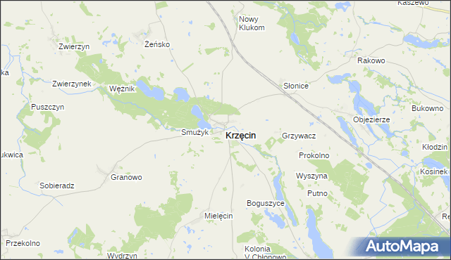 mapa Krzęcin powiat choszczeński, Krzęcin powiat choszczeński na mapie Targeo