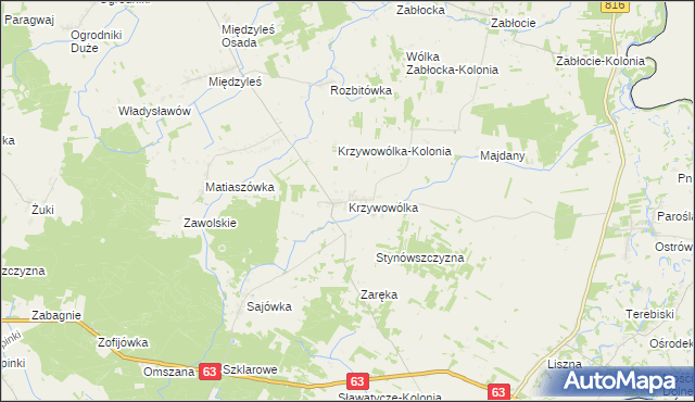 mapa Krzywowólka, Krzywowólka na mapie Targeo