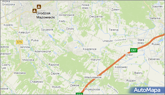 mapa Książenice gmina Grodzisk Mazowiecki, Książenice gmina Grodzisk Mazowiecki na mapie Targeo