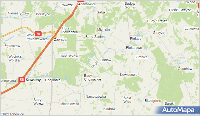 mapa Lindów gmina Mszczonów, Lindów gmina Mszczonów na mapie Targeo