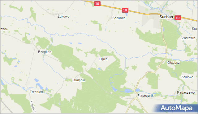 mapa Lipka gmina Dolice, Lipka gmina Dolice na mapie Targeo