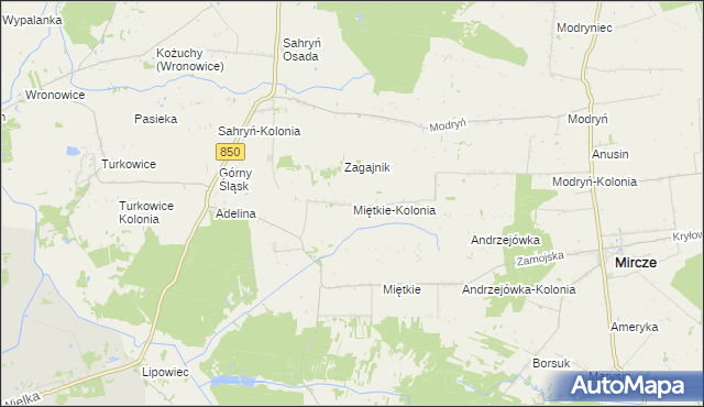 mapa Miętkie-Kolonia, Miętkie-Kolonia na mapie Targeo