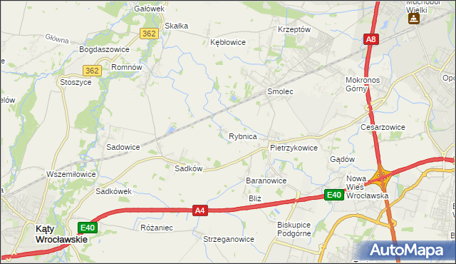 mapa Rybnica gmina Kąty Wrocławskie, Rybnica gmina Kąty Wrocławskie na mapie Targeo