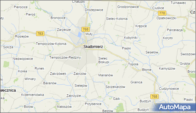 mapa Sielec Biskupi, Sielec Biskupi na mapie Targeo