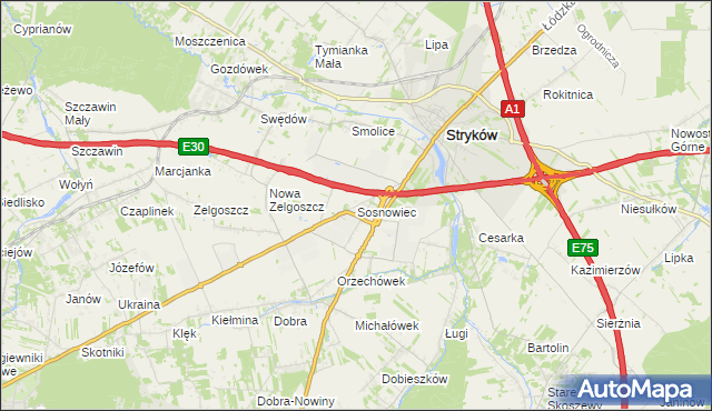 mapa Sosnowiec gmina Stryków, Sosnowiec gmina Stryków na mapie Targeo